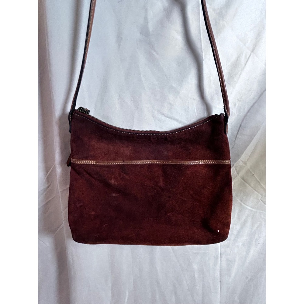 Margot Crossbody Bag Small Burgundy Suede Leather Trim Women